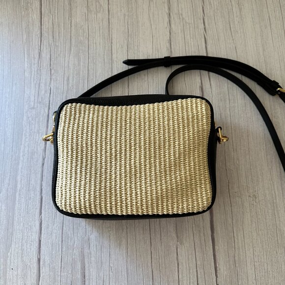 Quince Italian Leather & Raffia Crossbody Bag, Black and Natural - Picture 3 of 11